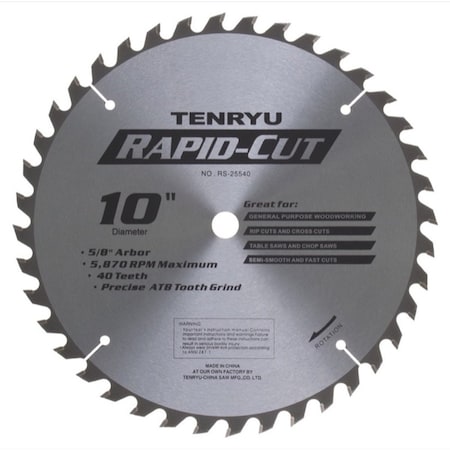 Tenryu 10in Rapid-Cut Industrial Saw Blade 40T 5/8 Arbor RS-25540
